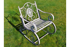 2 x PAIRE de chaises de jardin à bascule métal gris antique pays français shabby chic
