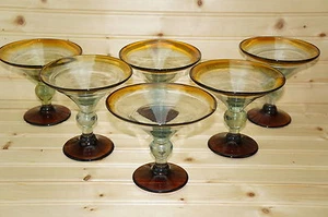 (6) Brown Mexican Hand Blown Martini Margarita Dessert Goblets or Glasses 5" - Picture 1 of 10