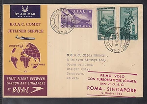 beautiful FFC 1952 B.O.A.C Britannia - Rome to Singapore (Malaya,) - Picture 1 of 1