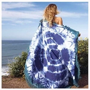 Gypsy 05 Boho Beach Tie Dye Roundie Round Blanket Throw - BRAND NEW NWT Blue - Picture 1 of 3