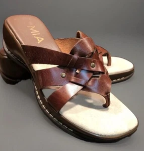 MIA Sz 9 Sandals Brown Leather Casual Comfort - Picture 1 of 8
