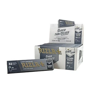 RIZLA Silver King Size Slim Super Thin Rolling Papers +Paper Tips Combi Pack - Picture 1 of 13