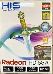 HIS Radeon HD5570 PCIe 2.1 1GB DDR3 HDMI VGA DVI Graphics Card - Picture 1 of 9