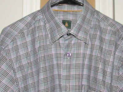 Camisa ROBERT TALBOTT Para Hombres Mediana Abotonada Gris Azul Púrpura Algodón a Cuadros L/S Foto 1 de 4