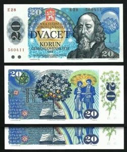 Czechoslovakia 20 Korun 1988, UNC, 2 Pcs PAIR, Consecutive, P-95a - Picture 1 of 4