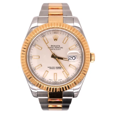 Rolex Men's Datejust 41mm 18k Gold & Steel Oyster White Index Dial Watch 116333 - Image 1 of 4