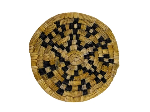 Hand Coiled Woven Black Natural Wall Basket Hanging Art Boho 4.5" Pattern Cover