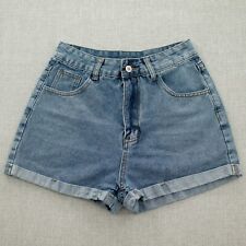 Womens Denim Mom Shorts High Rise Cuffed Pockets Flat Front Blue