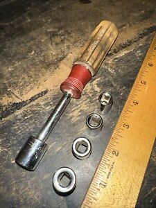 Vintage Husky Tools 1/4" Drive Spinner Handle Nut Driver & 5 Sockets! 1/2, 7/16