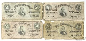 (4) 1864 $50 Confederate States of America Notes - Richmond, VA 27175 - Picture 1 of 9