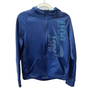 Nike Dri Fit Therma Boys XL Blue Full Zip Track Jacket Hooded Spell Out Logo - Picture 1 of 10