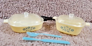 Vintage Doll House Corning Ware Blue Cornflower Mini Pyrex Casseroles Dishes - Picture 1 of 10