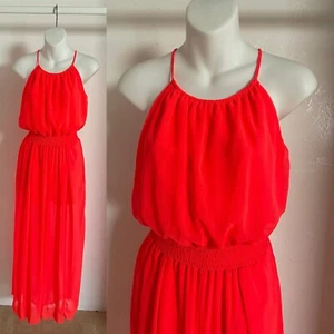 SWEET STORM NWOT Neon Fluorescent DAYGLO CORAL Chiffon JUMPSUIT Size Small - Picture 1 of 21