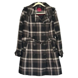 Merona Women's Dark Plaid Double Breasted Belted Trench Coat Sz XXL - Picture 1 of 6