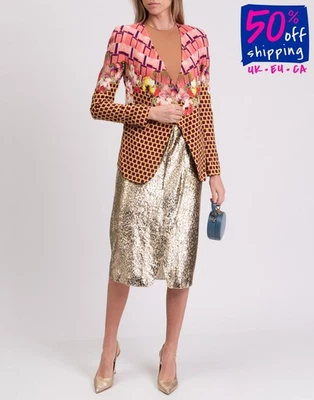 PVP €1593 ETRO Blazer Chaqueta IT42 US6 UK10 M Frente Abierto Estampado Hecho en Italia Foto 1 de 4