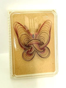 VTG Vintage Handmade Bamboo Quilled Red, Orange, & Brown Butterfly Brooch Pin - Picture 1 of 8