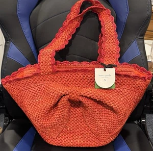 KATE SPADE NEW YORK X TARGET RAFFIA BOW TOTE BAG NWT RED LTD ED - Picture 1 of 19