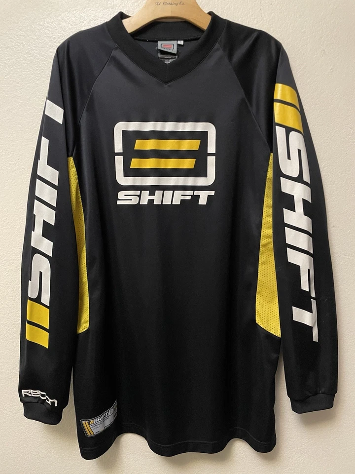 Vintage 90s Shift Motocross Racing Long Sleeve Jersey Shirt L Black Yellow Y2K - Изображение 1 из 4