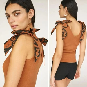 Maeve by Anthropologie Bow-Tie Tank Blouse Top Size S Sleeveless Copper Black - Picture 1 of 7