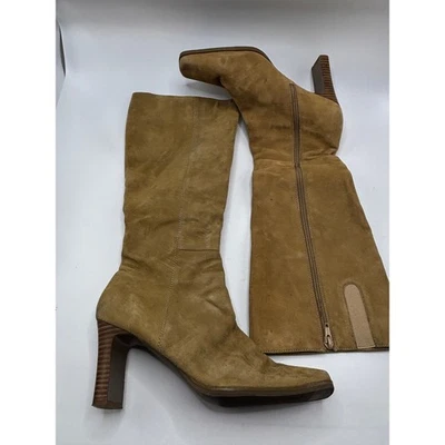 Botas hasta la rodilla de gamuza tostada Amanda Smith para mujer tacón apilado punta cuadrada talla 8,5 Foto 1 de 4