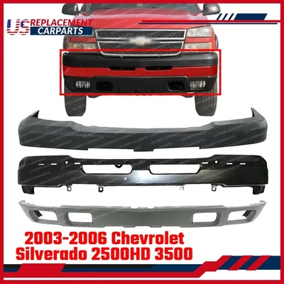 Комплект переднего бампера из грунтованной стали для Chevrolet Silverado 2500HD 3500 2003-2006 годов выпуска - Изображение 1 из 4