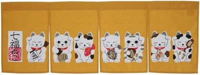 Narumikk Noren Cortina Siete Gatos de la Suerte Amarillo Mostaza 85×30cm Hecho en Japón NUEVO Foto 1 de 4
