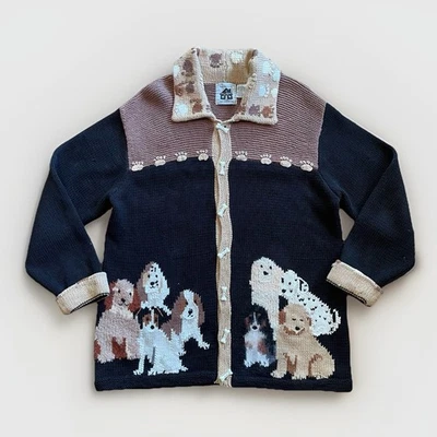 Cardigã vintage livro de histórias malhas grande botão de osso de cachorro novidade suéter de malha - Imagem 1 de 4