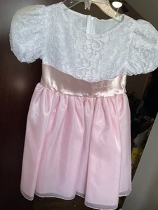 Little Miss Size 5 Girls White Pink Formal Easter Wedding Church Dress 522304 - Picture 1 of 11