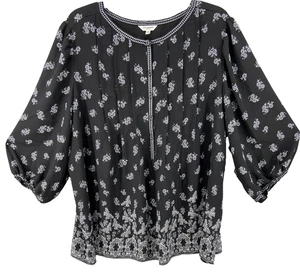 Camisa Max Studio Mujer Talla 2X Negra Boho Floral Puff Manga Larga Cottagecore - Imagen 1 de 12