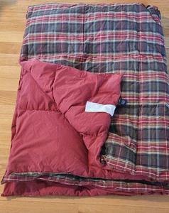 Lands' End Home Cotton-Shell Goose Down Comforter Brick Red Plaid Twin 62"x85" - Picture 1 of 6