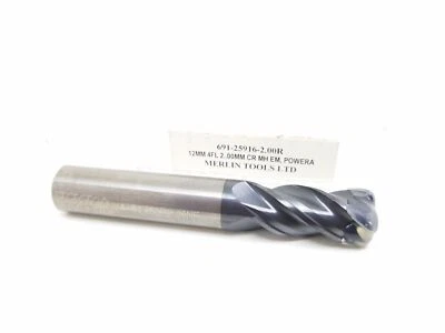 Merlin Solid Carbide End Mill 4 Flute 2mm Radius Milling Cutter  12mm - Image 1 of 2