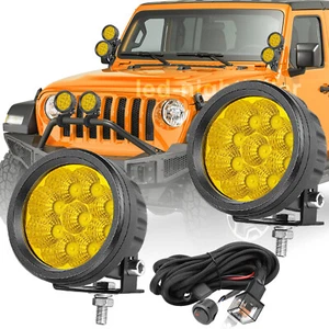 2x 3.5" 90W LED Round OffRoad Driving Lights Yellow Fog Spot Pods Truck UTV+Wire - Picture 1 of 24
