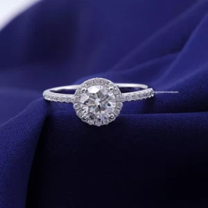 2 Ct Lab-Created Halo Diamond Wedding Engagement Gift Ring 14K White Gold Finish - Picture 1 of 3