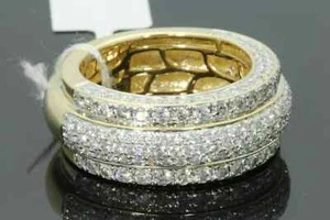 Real Moissanite 2 Ct Round Cut Wedding Men's Band Ring 14K Yellow Gold Plated - Picture 1 of 4