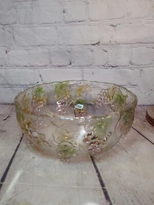 Vintage Pressglas Schale Trauben 3-D Weinreben 4" hoch 9,5" breit Mid Century - Bild 1 von 6