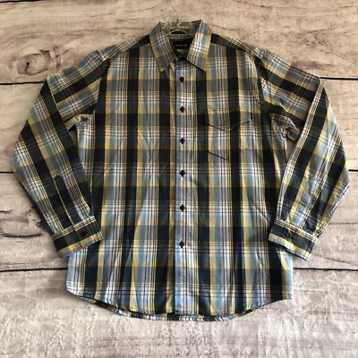 Matix Button Up Shirt Mens M Slim Fit Blue Yellow Plaid Long Sleeve Skater New - Image 1 of 4