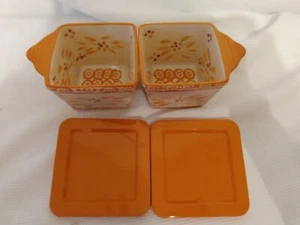 Set Of 2 Temp-Tations Ovenware by Tara Old World 16oz Autumn Harvest Orange/lids - Bild 1 von 7