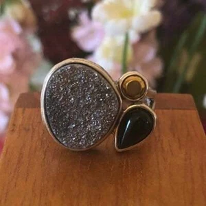Silpada 925 Sterling Silver Druzy Crystal Cave Ring R3132 Size 9 - Picture 1 of 12