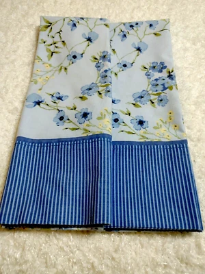 VTG 90's WESTPOINT STEVENS 2 STD PILLOW CASE BLUE FLORAL STRIPED - Image 1 of 4