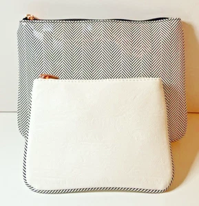 Colette Hayman 2 Pouches Clutch Makeup bag Black White Rose Gold Zipper Casual - Picture 1 of 11