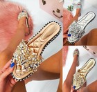 WOMENS LADIES FLAT STUDS DIAMANTE FASHION SLIDERS SANDALS HOILDAY SLIP ON MULES