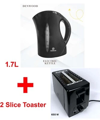 2 Slice Bread Toaster & 1.7L Electric Cordless Kettle Jug Combo Set Black Auto - Image 1 of 4