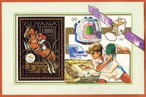 1992-Guyana-Bf.Timbre Or-Gold-Neuf**Hippisme dentelés-JO.92-Poste Aérienne - Imagen 1 de 2