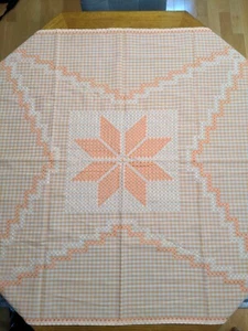 Hermoso mantel bordado vintage 42"" X 43"" naranja blanco - Imagen 1 de 7