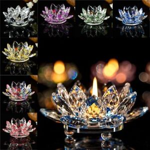 Crystal Glass Lotus Flowers Candle Holders Buddhist Candlesticks Home Decoration