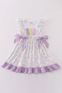 Abby & Evie Purple Easter Bunny French Knot Dress - 3T - Picture 1 of 1