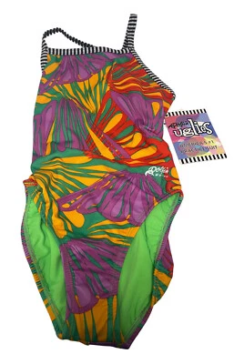 Traje de baño DOLFIN de una pieza para mujer talla 30 amarillo verde púrpura etiquetas nuevas con etiquetas flor Foto 1 de 4