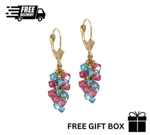 14k Yellow Gold Dangle Grape Leverback Earrings Made with Crystal from Swarovski - Picture 1 of 2