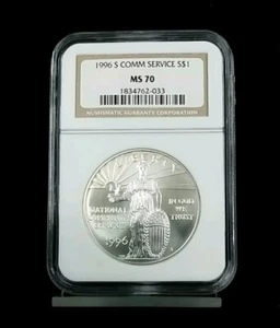1996 S Comm Service S$1 Modern Silver Commemorative Dollar NGC MS 70 #1531 - Picture 1 of 2