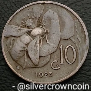 Italy 10 Centesimi 1923 R. KM#60. Bronze Ten Cents coin. Honey Bee. Honeybee. - Picture 1 of 7